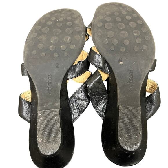 Softshoe Medicus Size 8 Black Leather Slip On Low Wedge Vacation Comfort Sandal - Picture 8 of 9